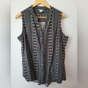 Weatherproof Black and White Striped Sleeveless Button Front Top
